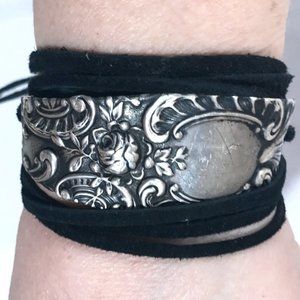 Antique Sterling Silver 925 Tie Wrap Cuff Bracelet Victorian Scroll Gorh Gothic